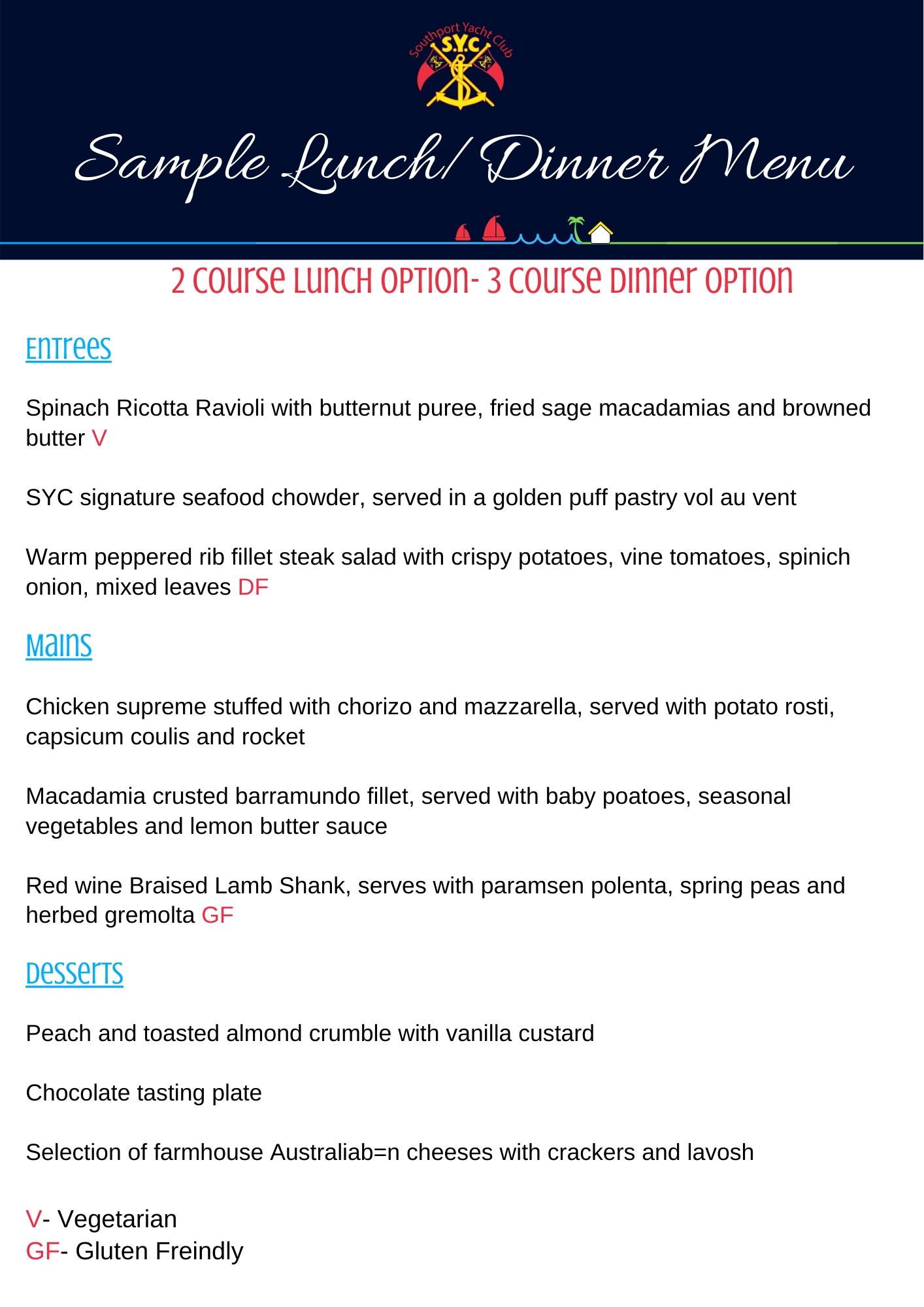 bellerive yacht club lunch menu