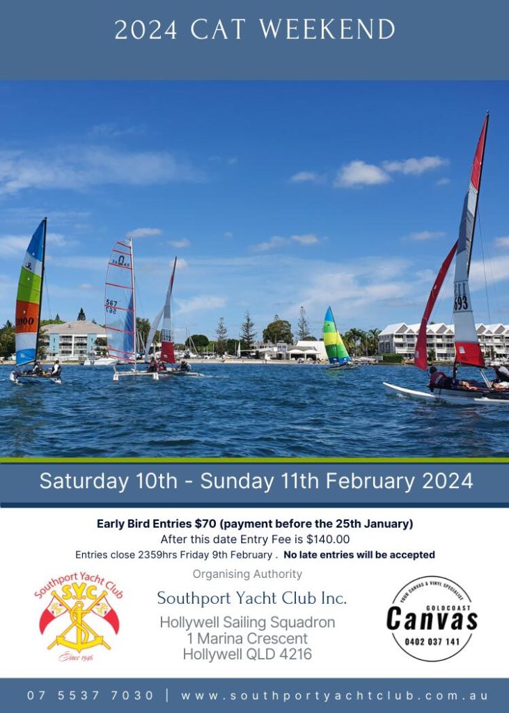 This Week In Sailing 18th January 2024 Southport Yacht Club   2024 Cat Weekend Poster 731x1024 