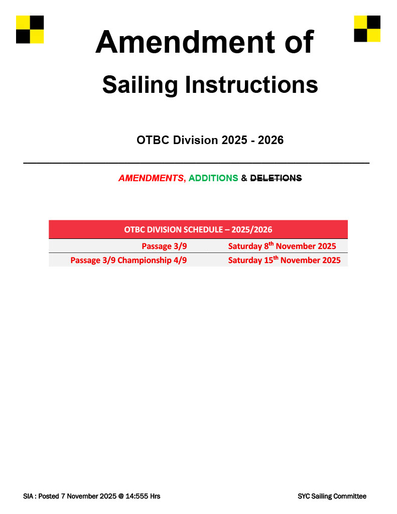 OTBC SI AMENDMENT 1 - Southport Yacht Club